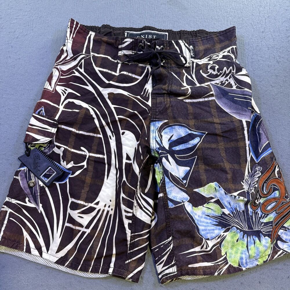EXIST Swim Trunks Mens Small Blue Stripe Mesh Lined Drawstring Shorts Small